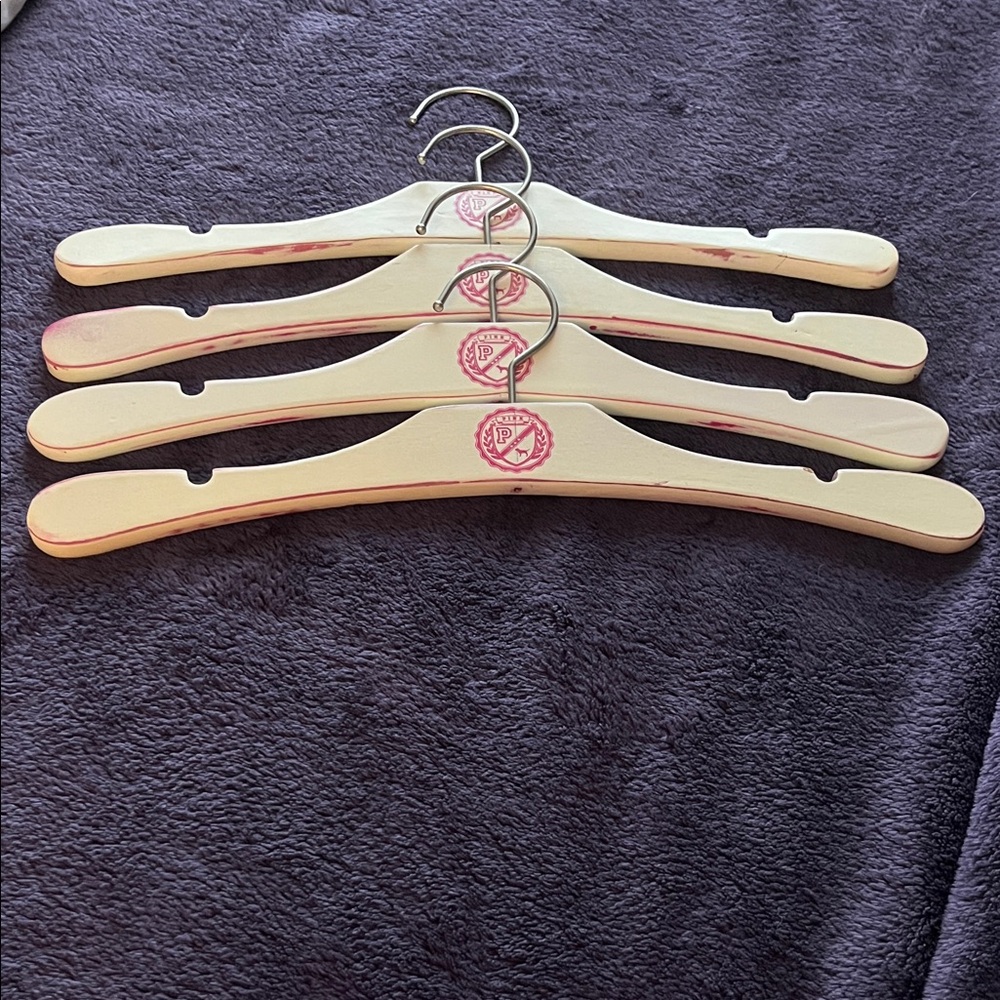 Authentic Wooden PINK Victoria's Secret White Hangers with Pink Logo. Set of 12